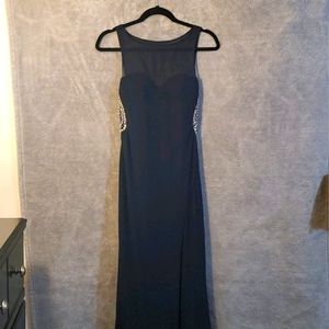 Navy Blue Prom Dress with Slit